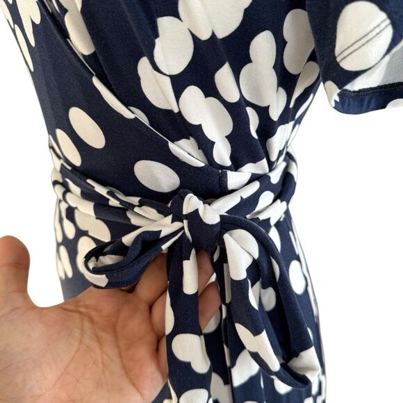 CAbi The Perfect Wrap Dress Blue White Polka Dot Size Small Short Sleeve Maxi - Picture 5 of 10